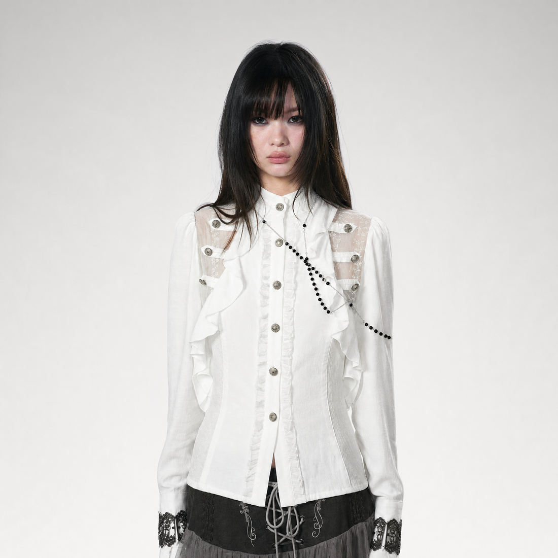 Lace Ruffle Waist Blouse