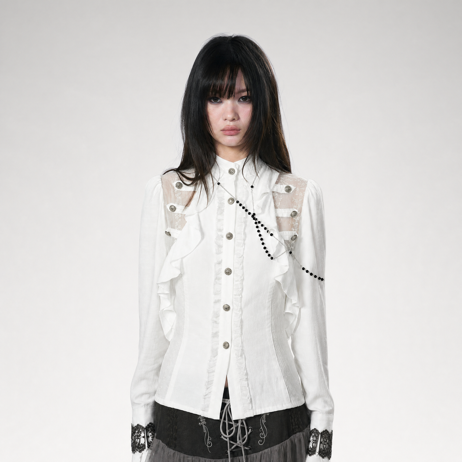 Lace Ruffle Waist Blouse