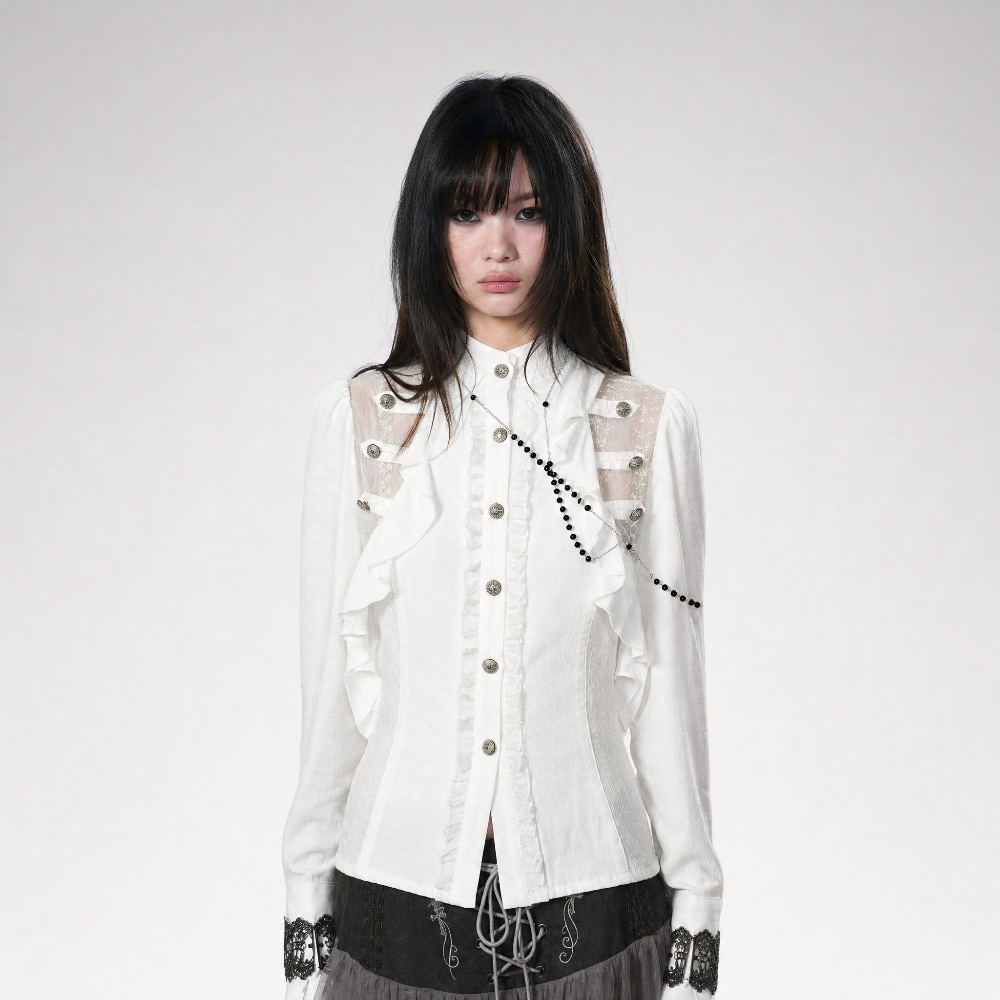 Lace Ruffle Waist Blouse