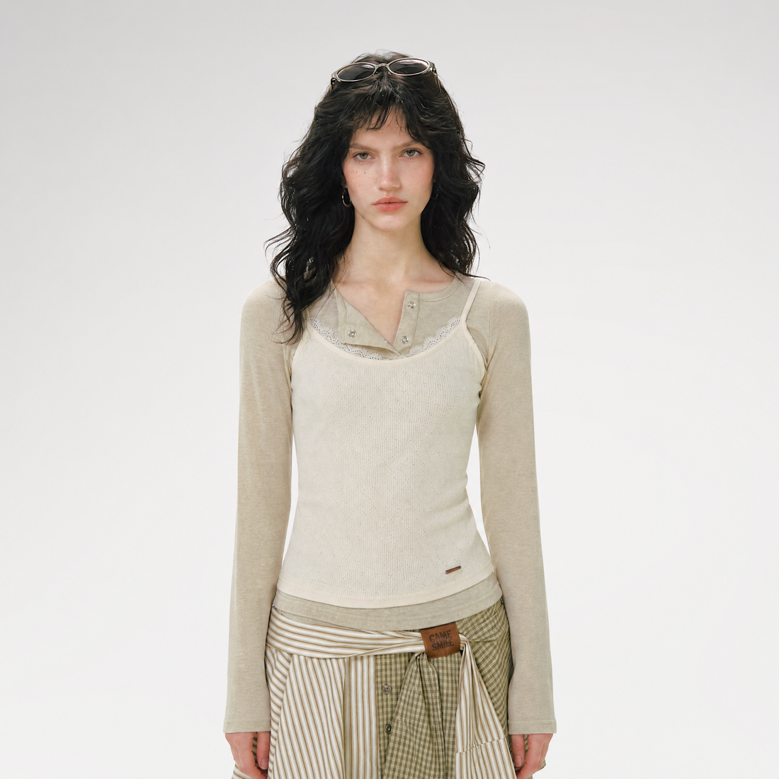 Ribbed Layered Henley Top