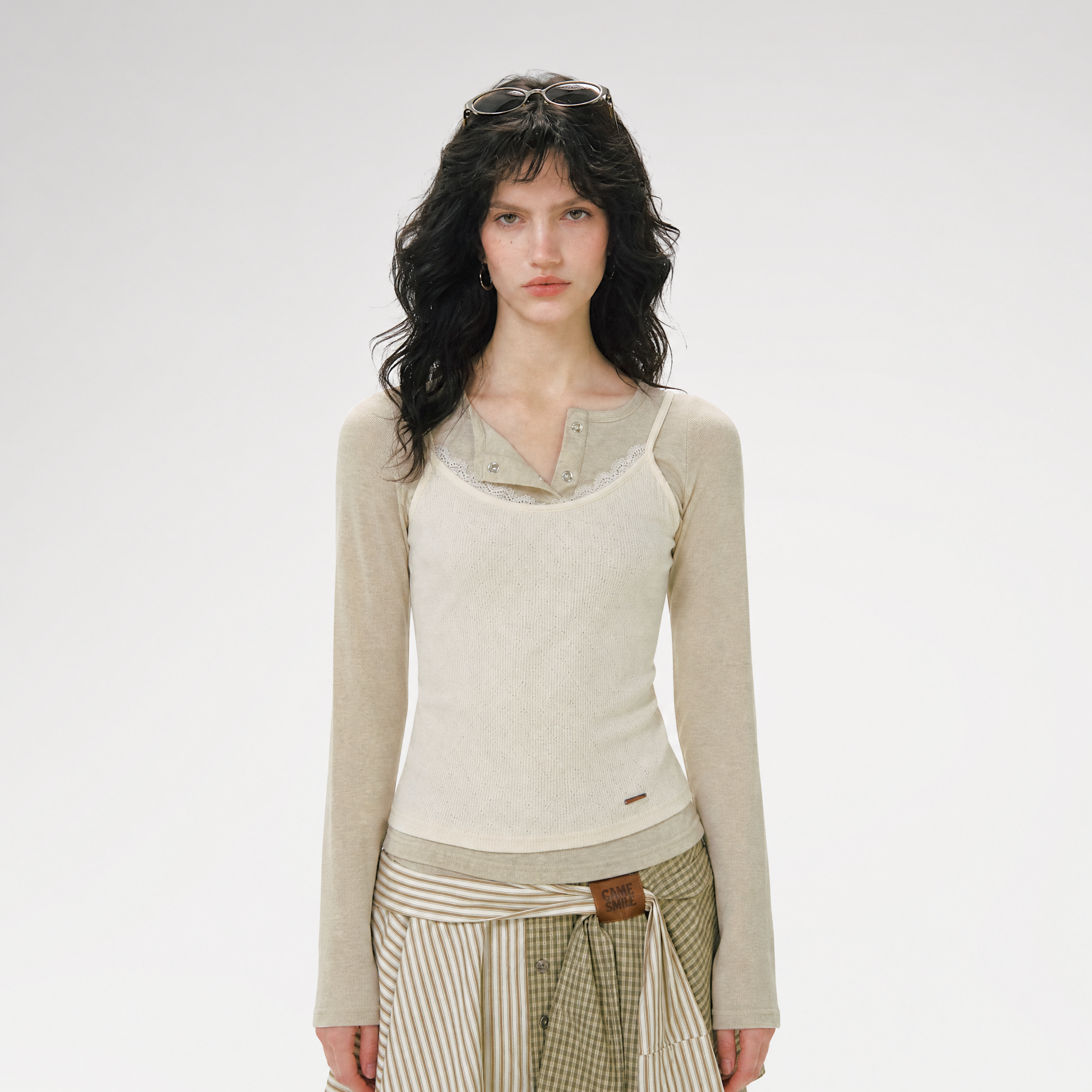 Ribbed Layered Henley Top