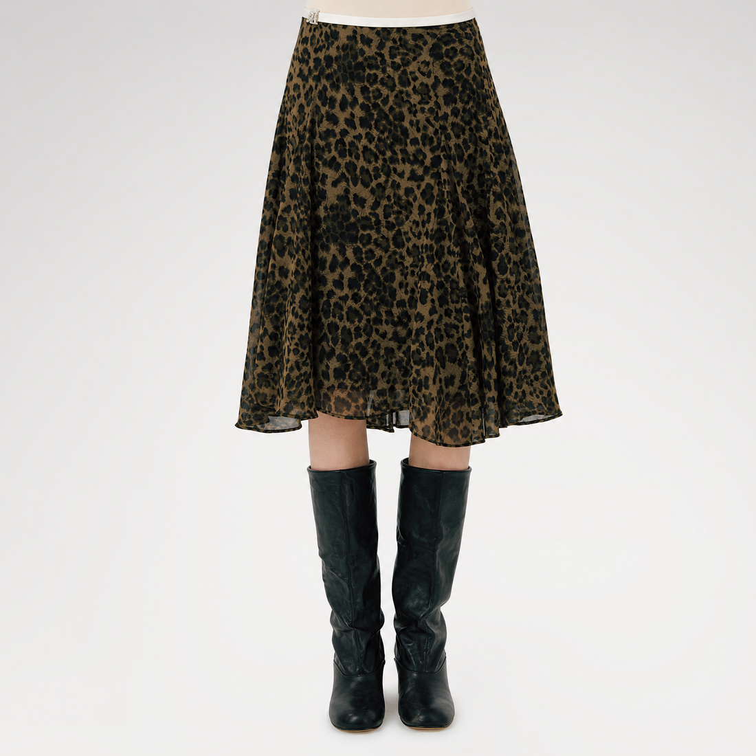 Flowing Leopard Print Midi Skirt