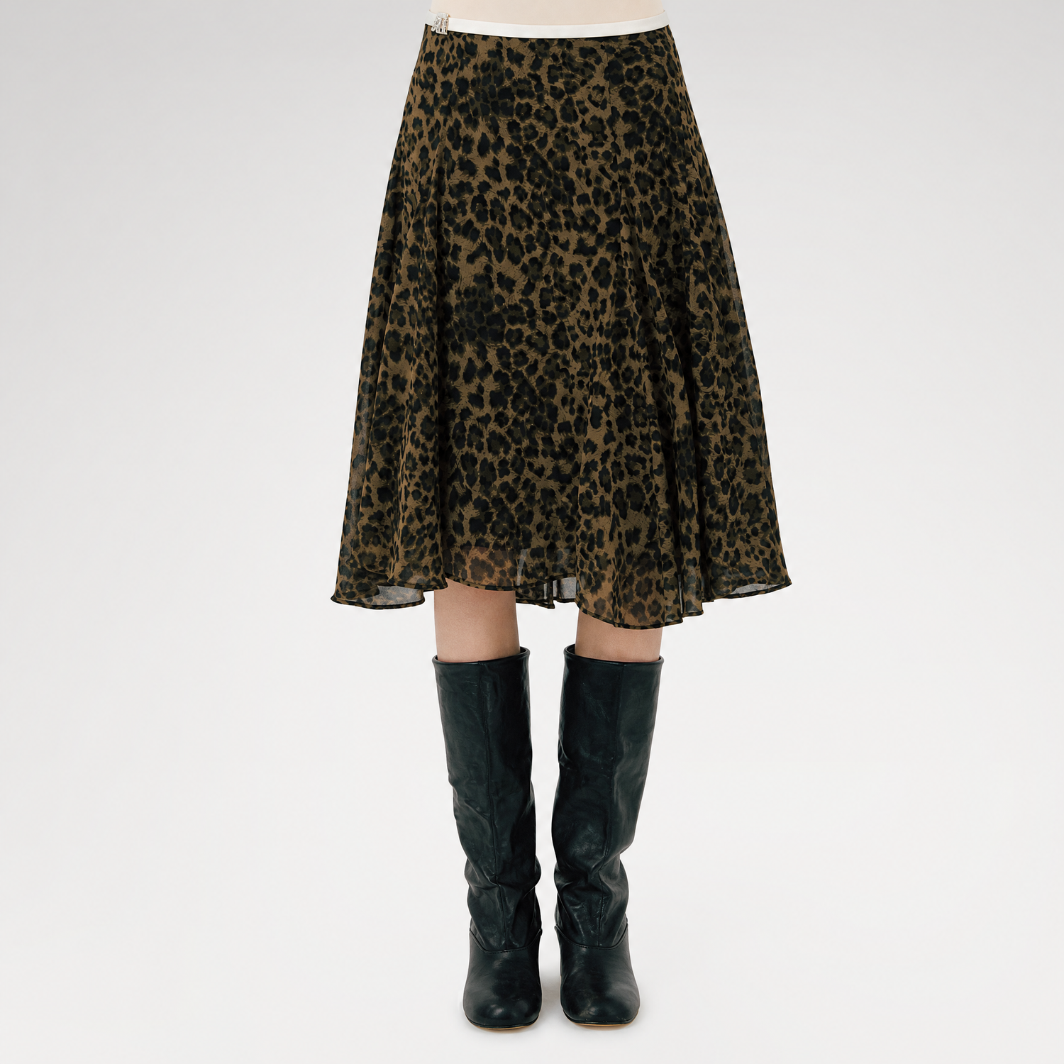 Flowing Leopard Print Midi Skirt