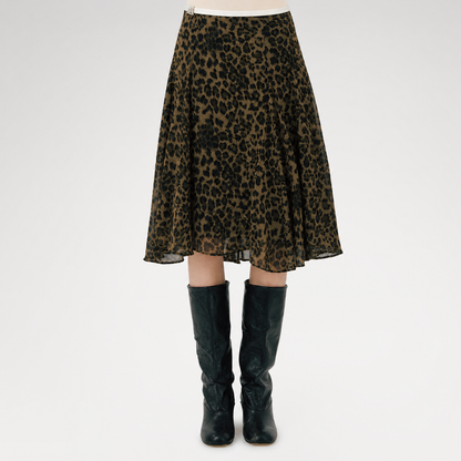 Flowing Leopard Print Midi Skirt