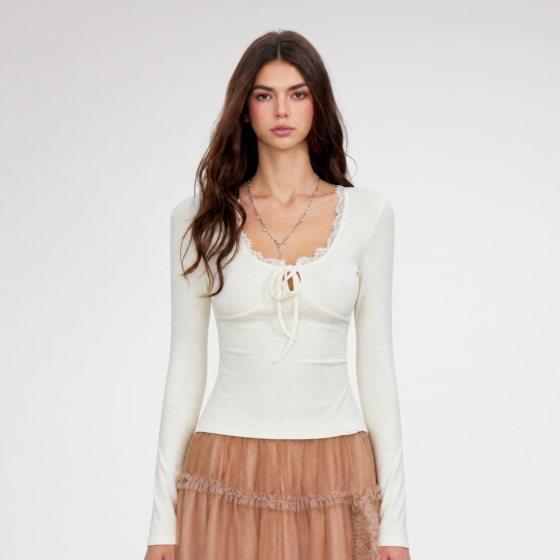 Ribbed Lace Tie Knit Top
