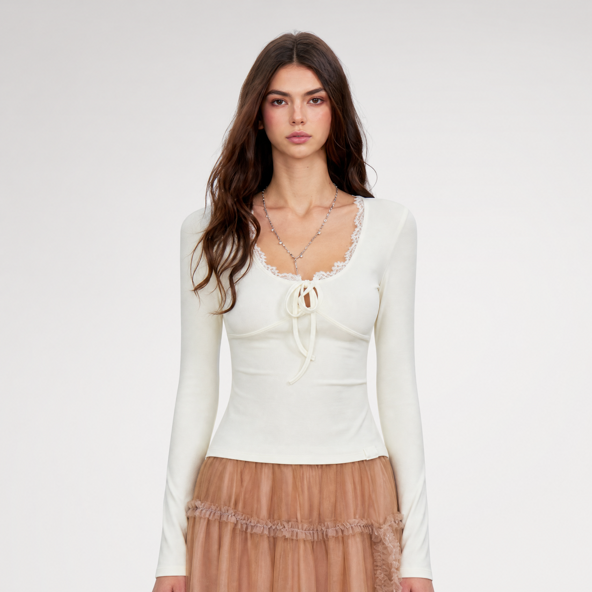 Ribbed Lace Tie Knit Top