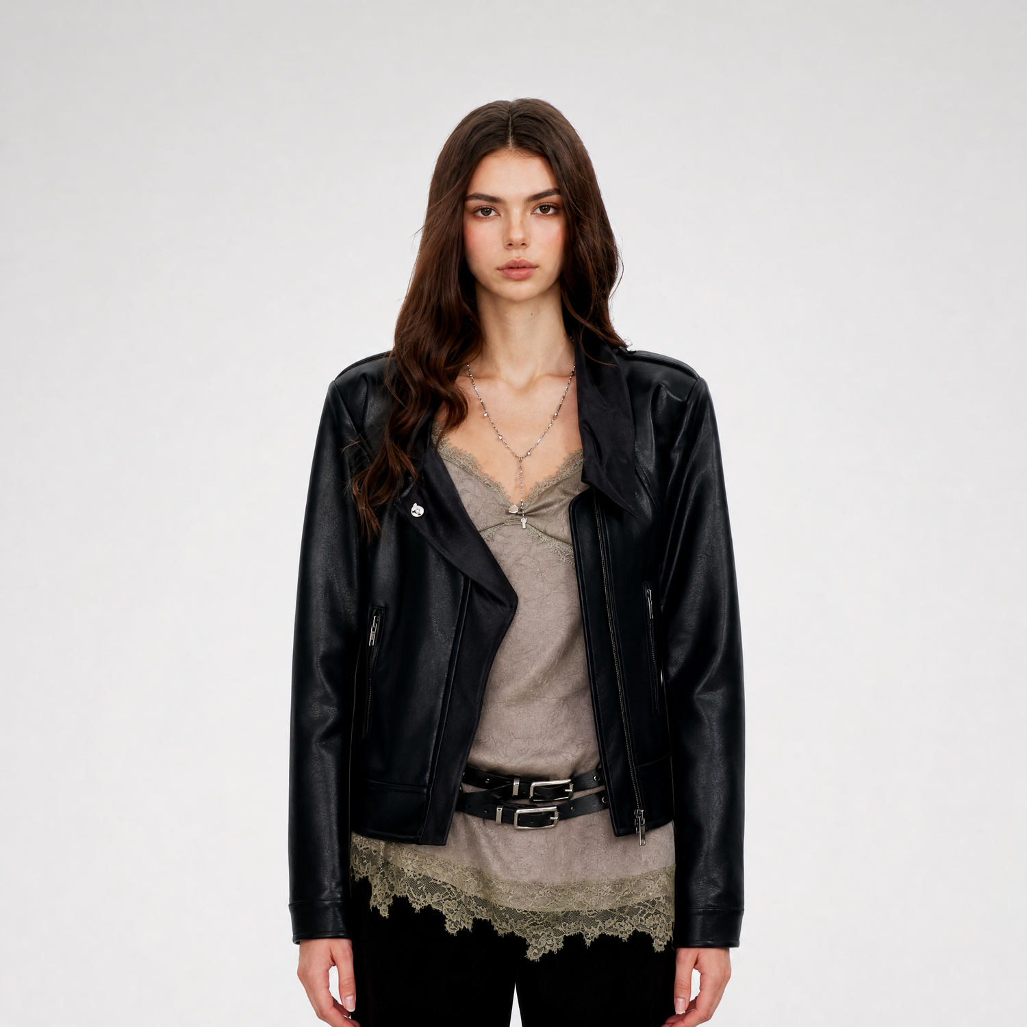 Embossed Fitted PU Jacket
