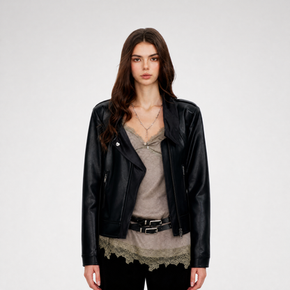 Embossed Fitted PU Jacket