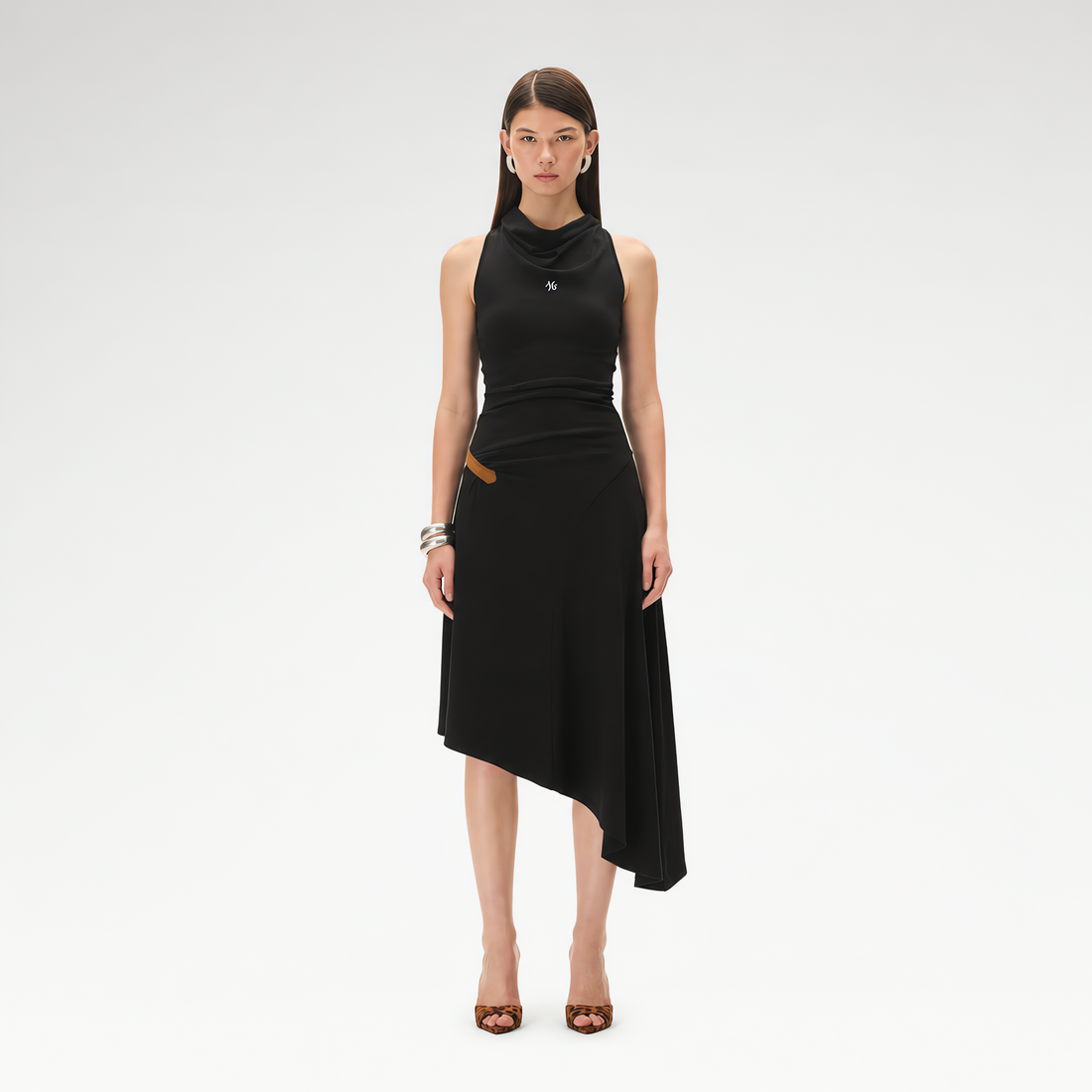 Acetate Wool Ruched Halter Dress