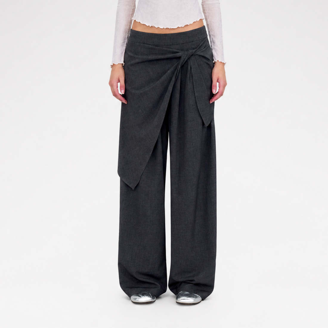 Twisted Overlay Wide-Leg Trousers