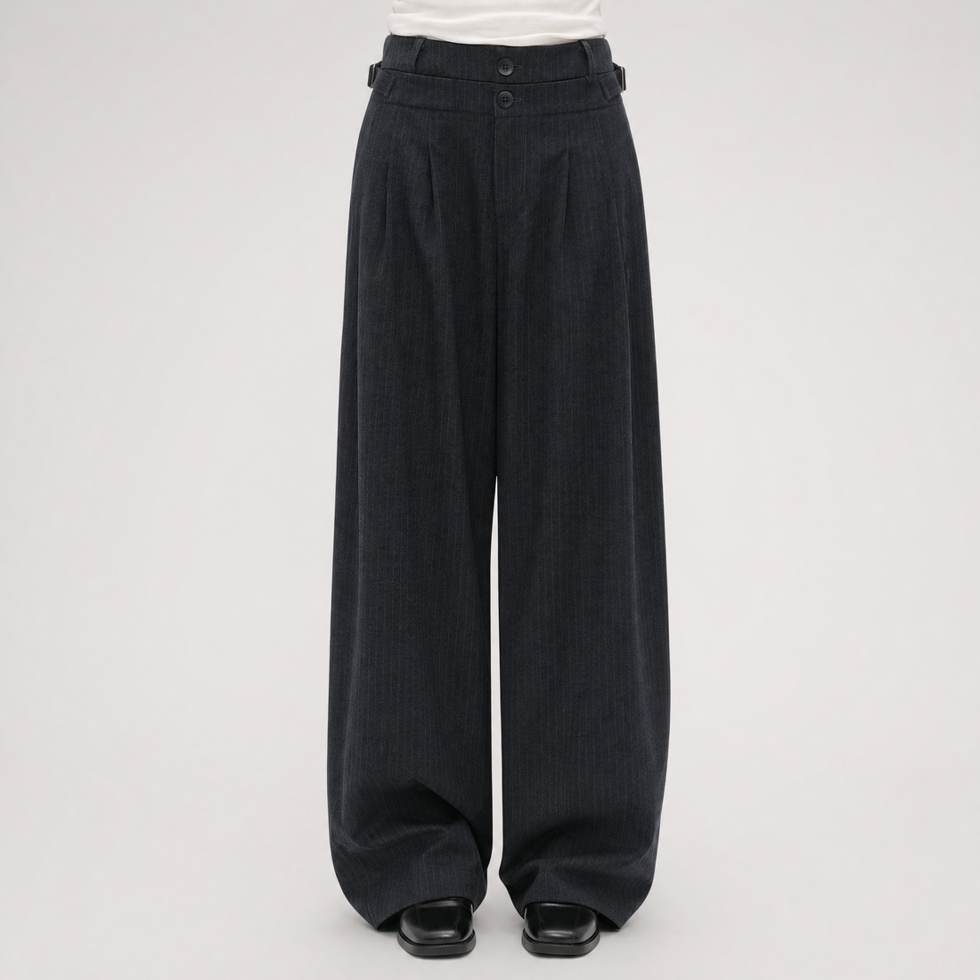 Pinstriped Pleated Wide-Leg Trousers