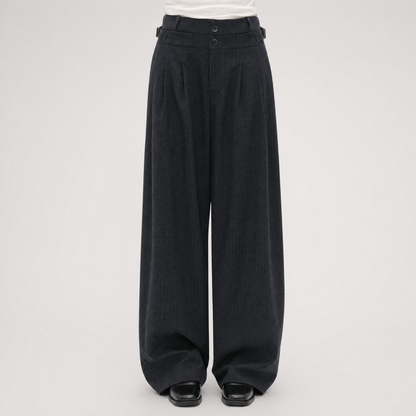 Pinstriped Pleated Wide-Leg Trousers