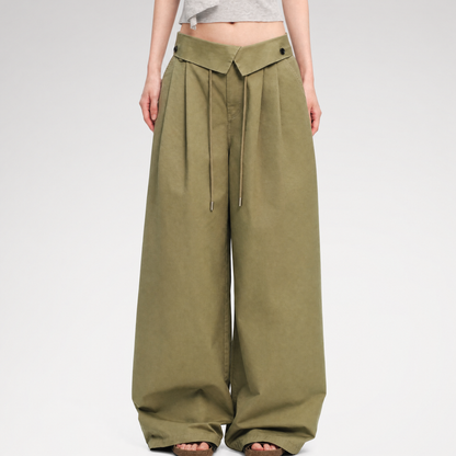 Washed Cross-Waistband Wide-Leg Pants