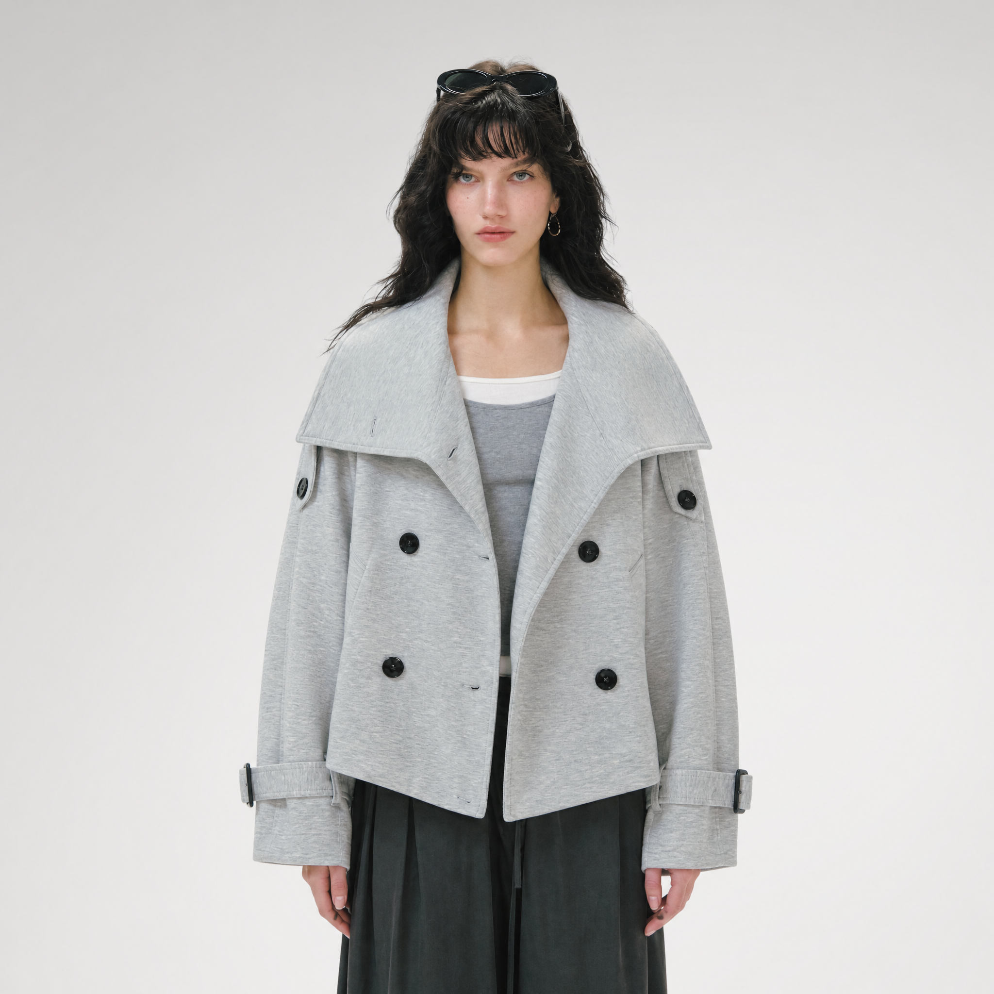 Heathered Cropped Oversized Jacket