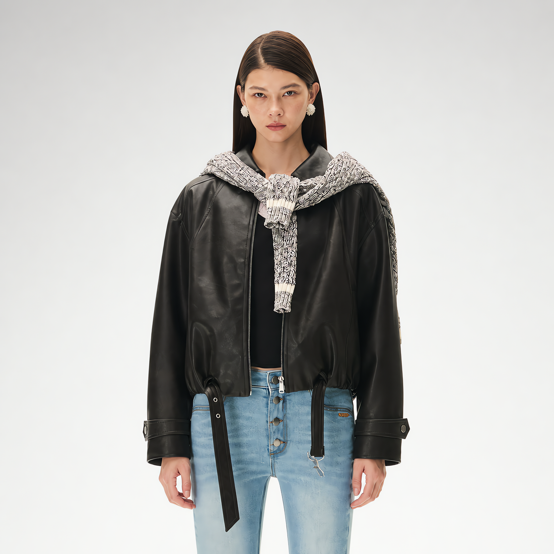 Aged Faux Leather Harrington Jacket