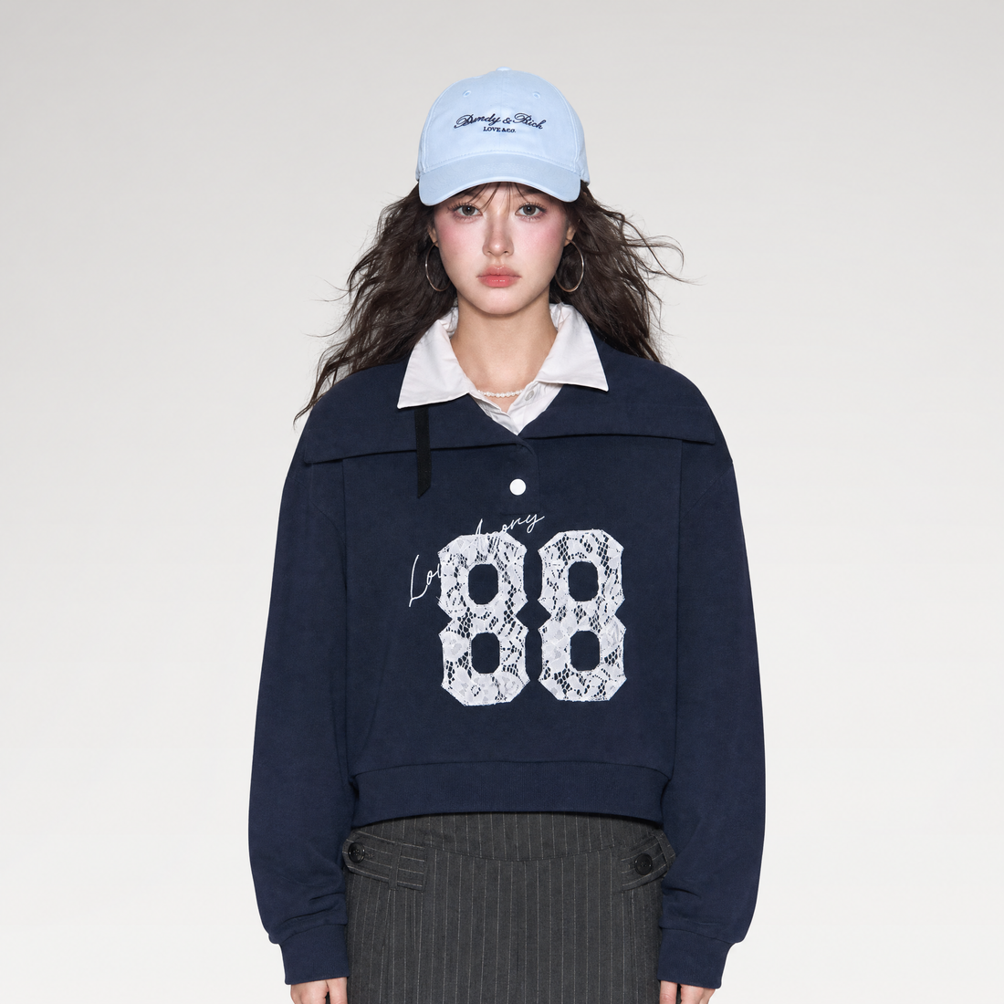 Lace Appliqué Cropped Sweatshirt