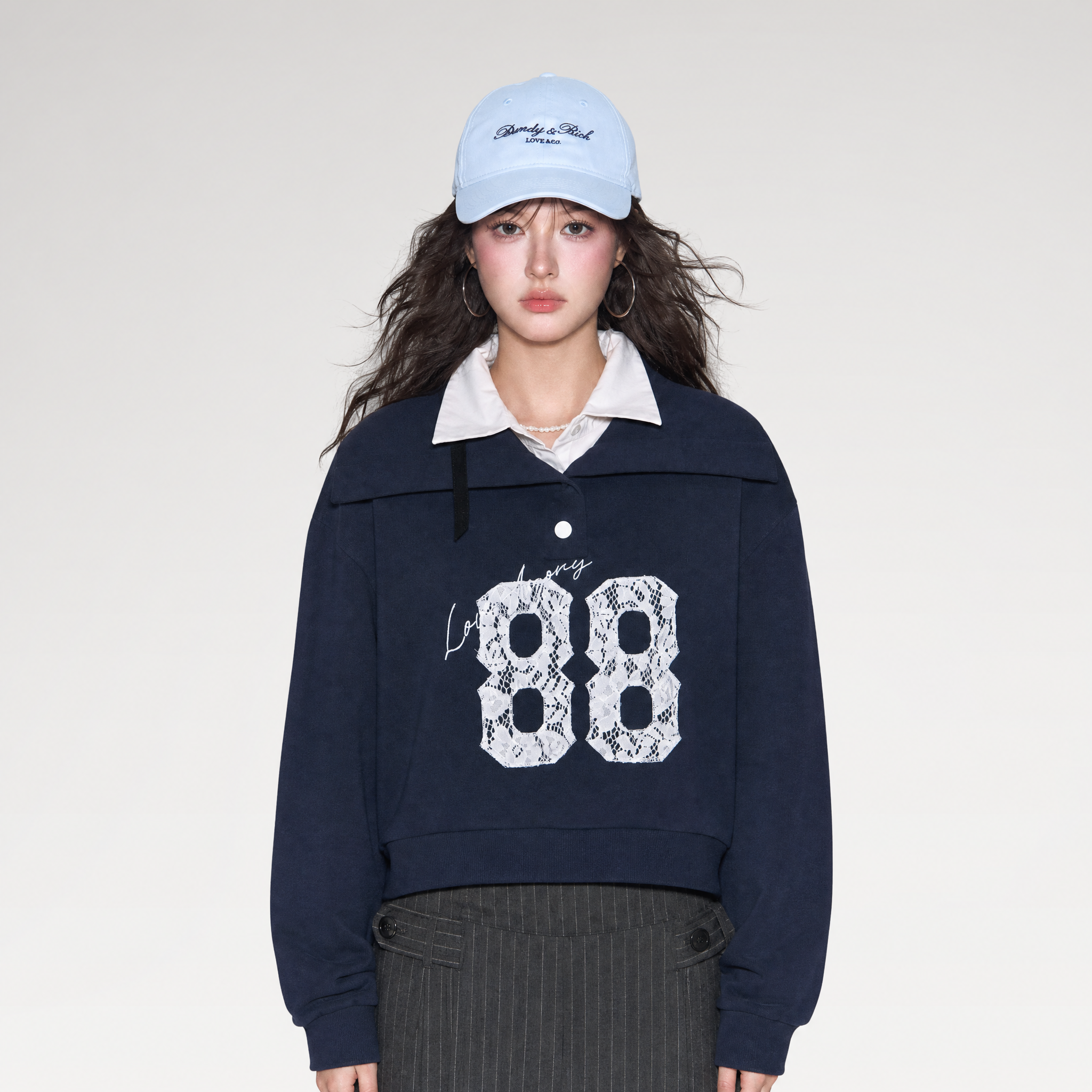 Lace Appliqué Cropped Sweatshirt