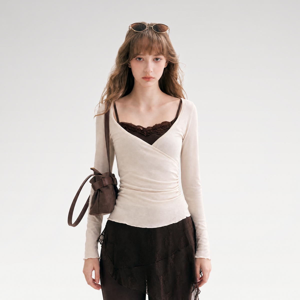 Lace Crossover Slim T-Shirt