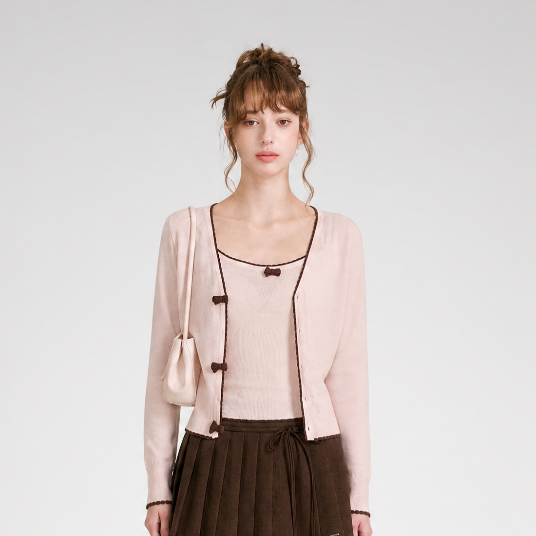 Wool Bow Trim Knit Set