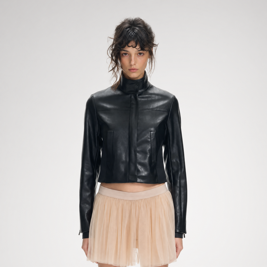 Faux Leather Slim Short Jacket