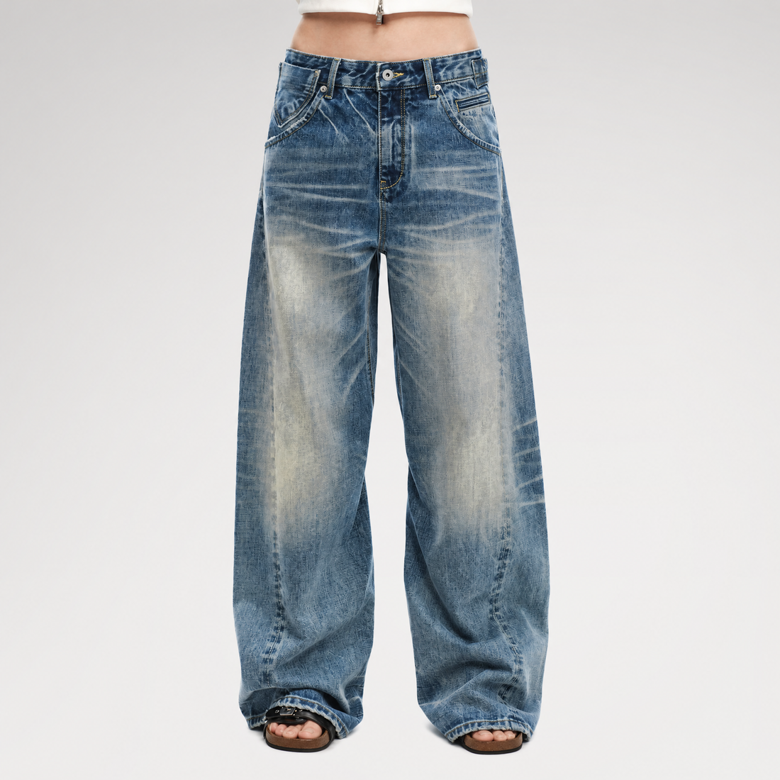 Vintage Washed Wide-Leg Jeans