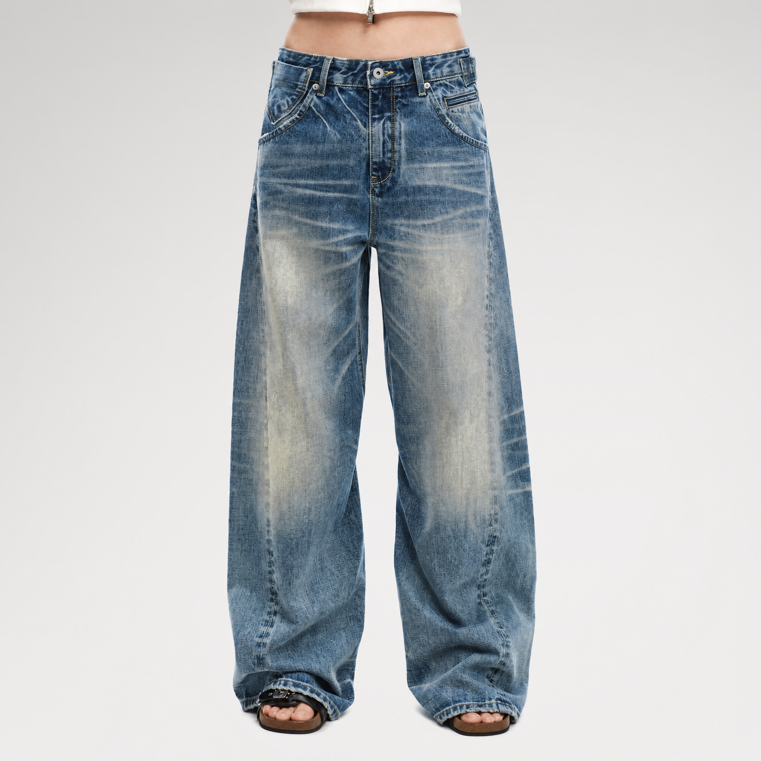 Vintage Washed Wide-Leg Jeans