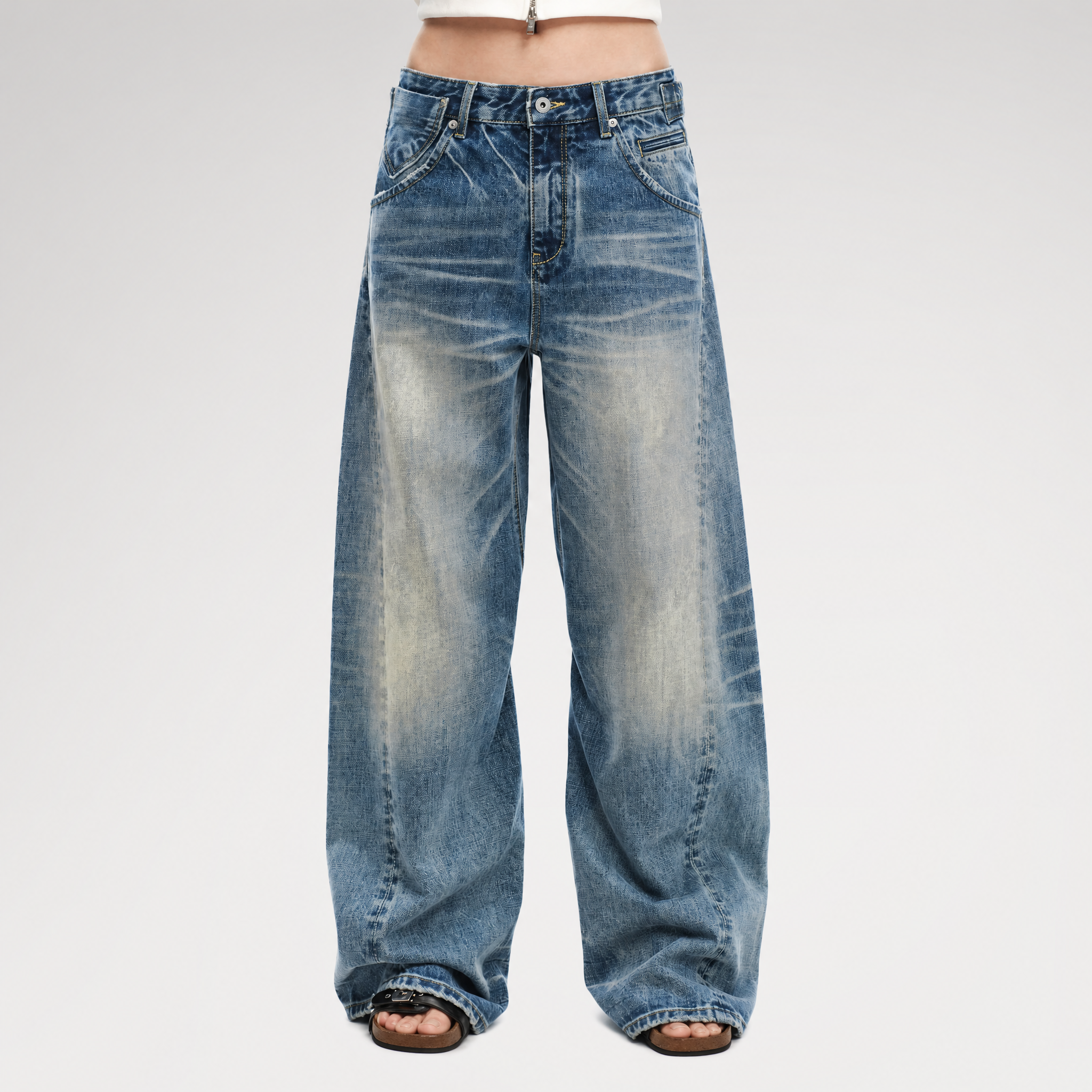 Vintage Washed Wide-Leg Jeans