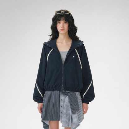 Lace Panel Hooded Jacket