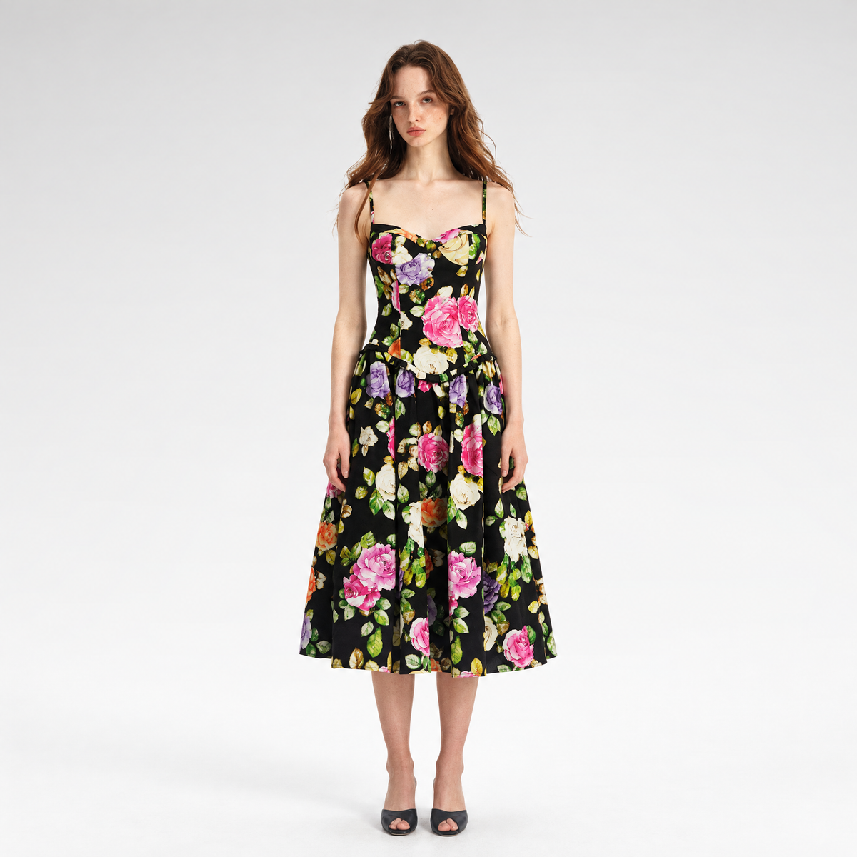 Robe en lyocell à taille marquée et motif floral