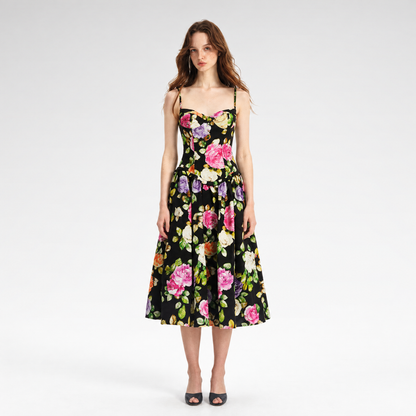 Robe en lyocell à taille marquée et motif floral