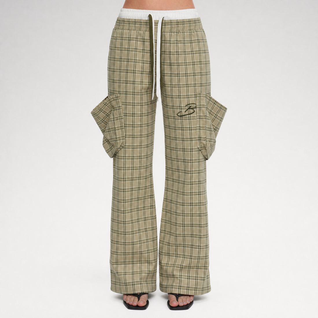 Plaid Drawstring Cargo Pants
