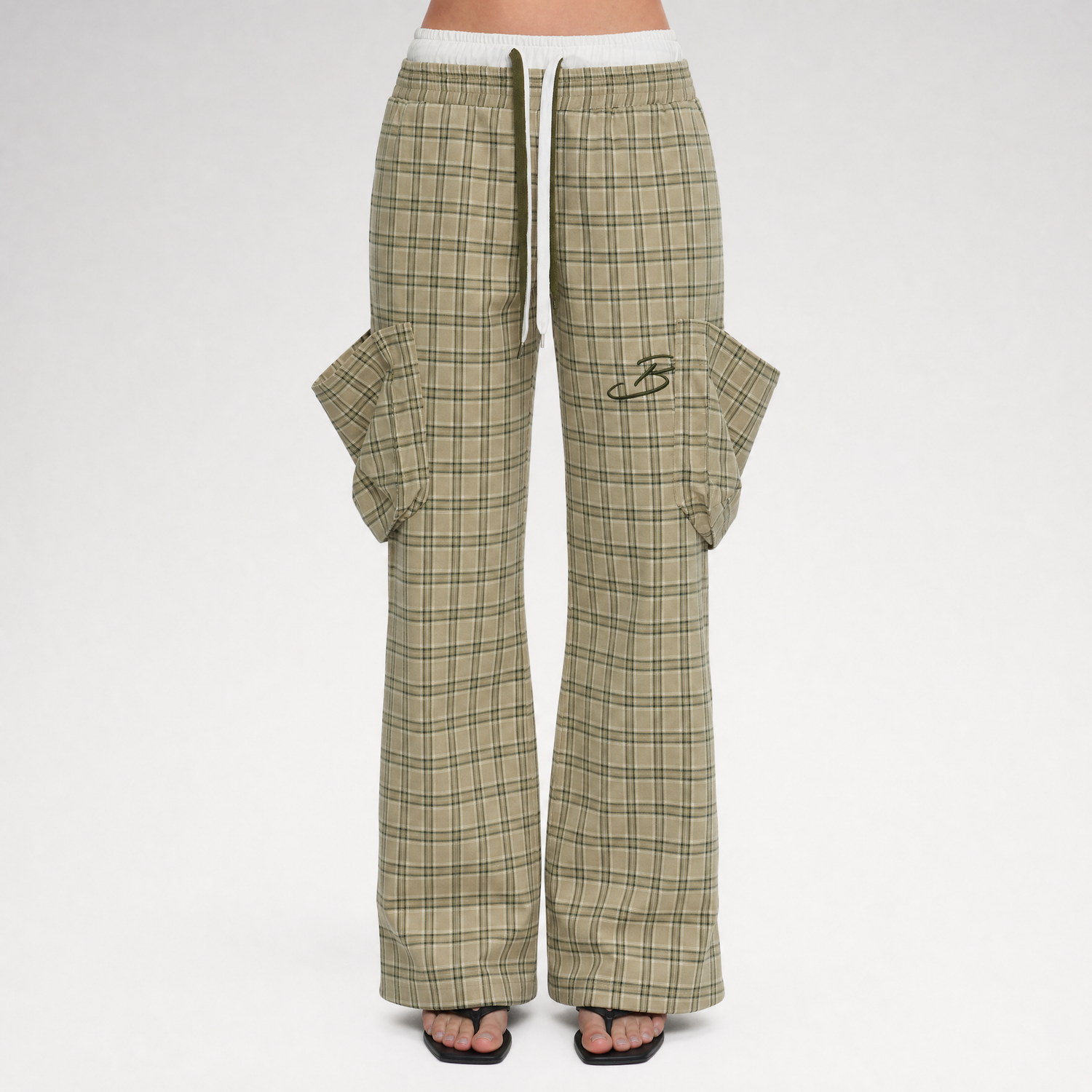Plaid Drawstring Cargo Pants