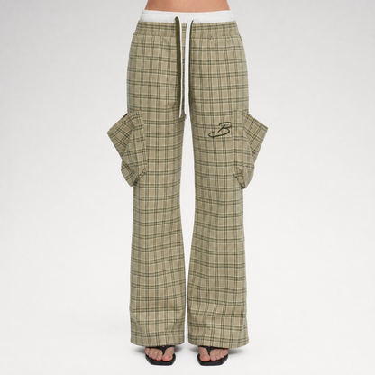 Plaid Drawstring Cargo Pants