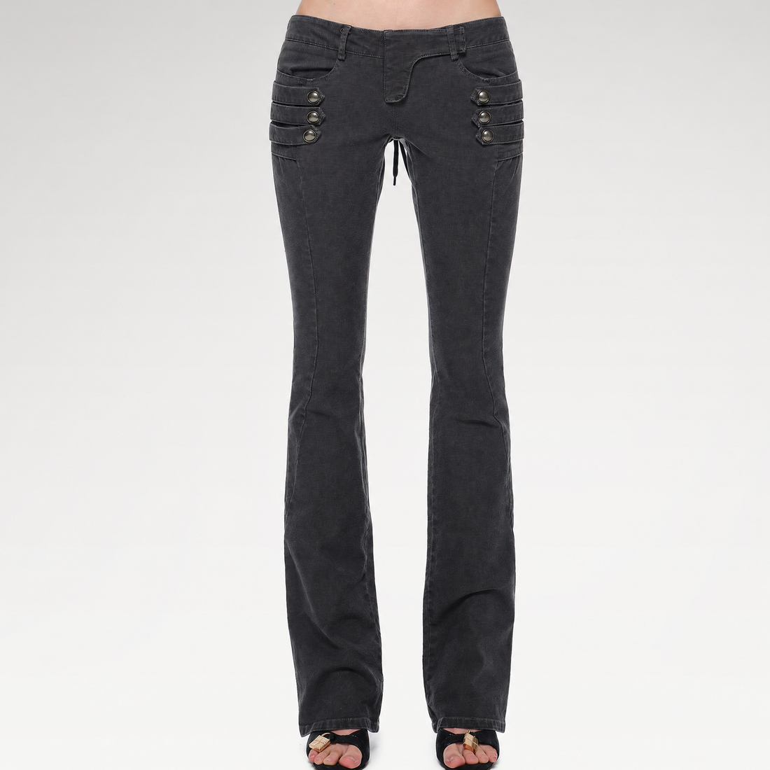 Washed Cotton Low-Rise Flare Pants