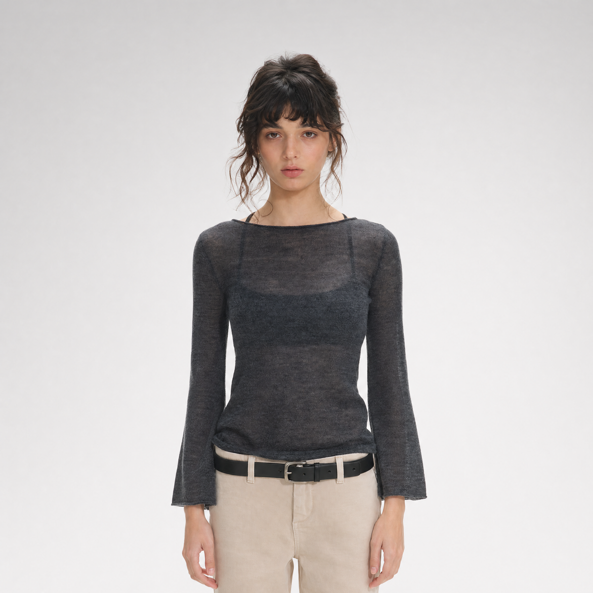Mohair Sheer Flared Sleeve Top