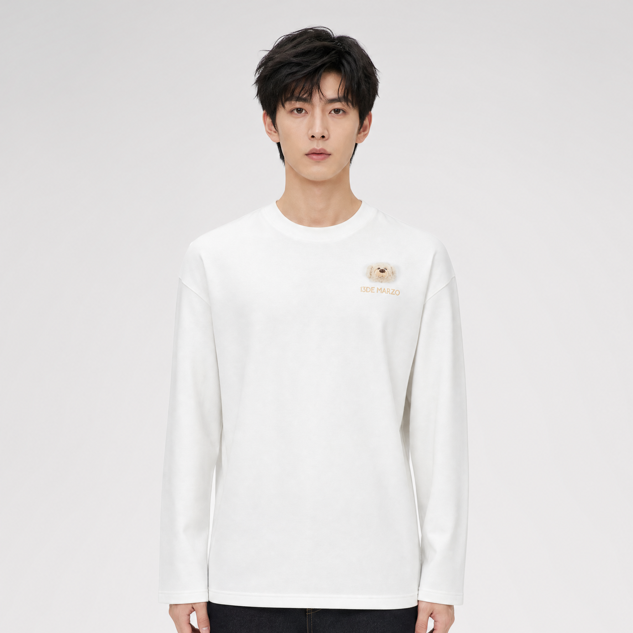 Embroidered Bear Crewneck T-Shirt