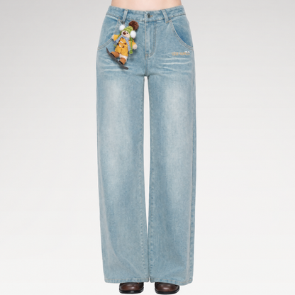 Shimmer Straight-Leg Denim Jeans