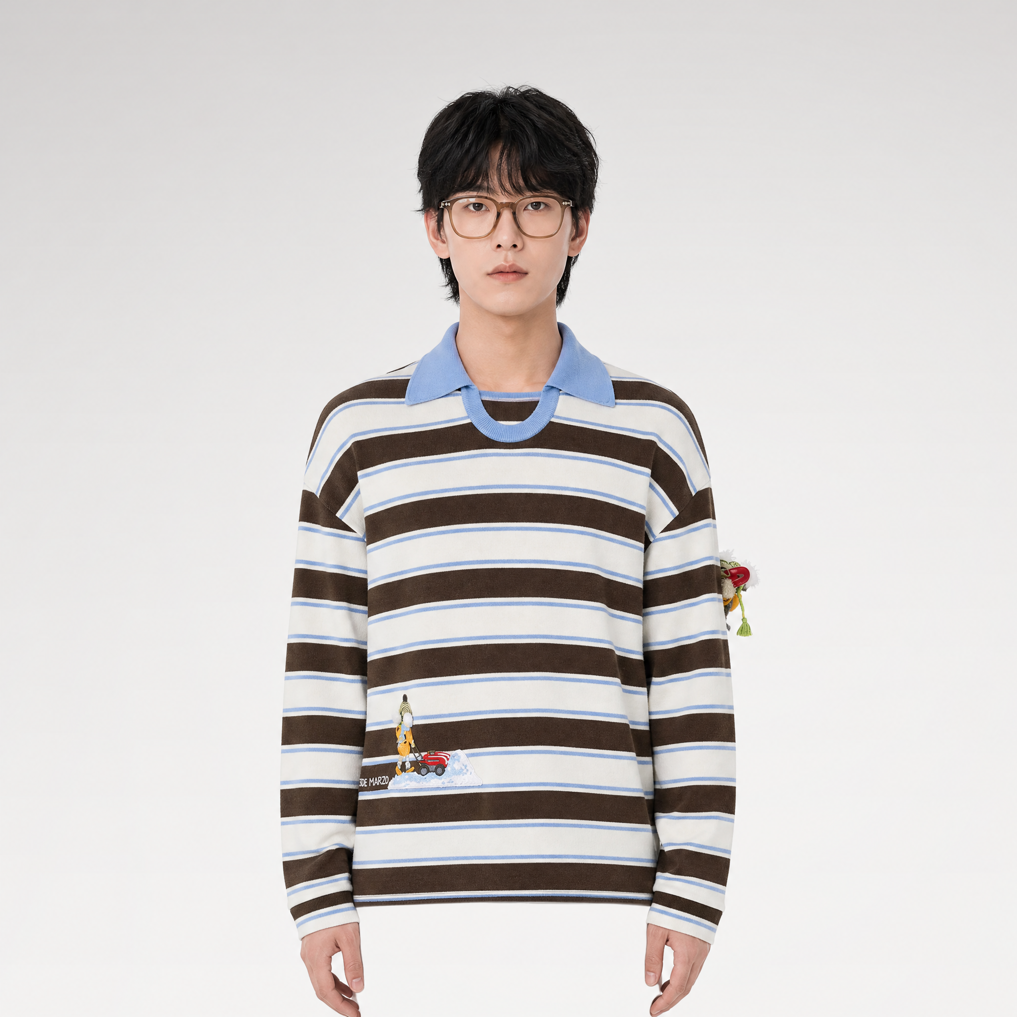 Striped Snow Bear Polo Sweater
