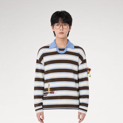 Striped Snow Bear Polo Sweater