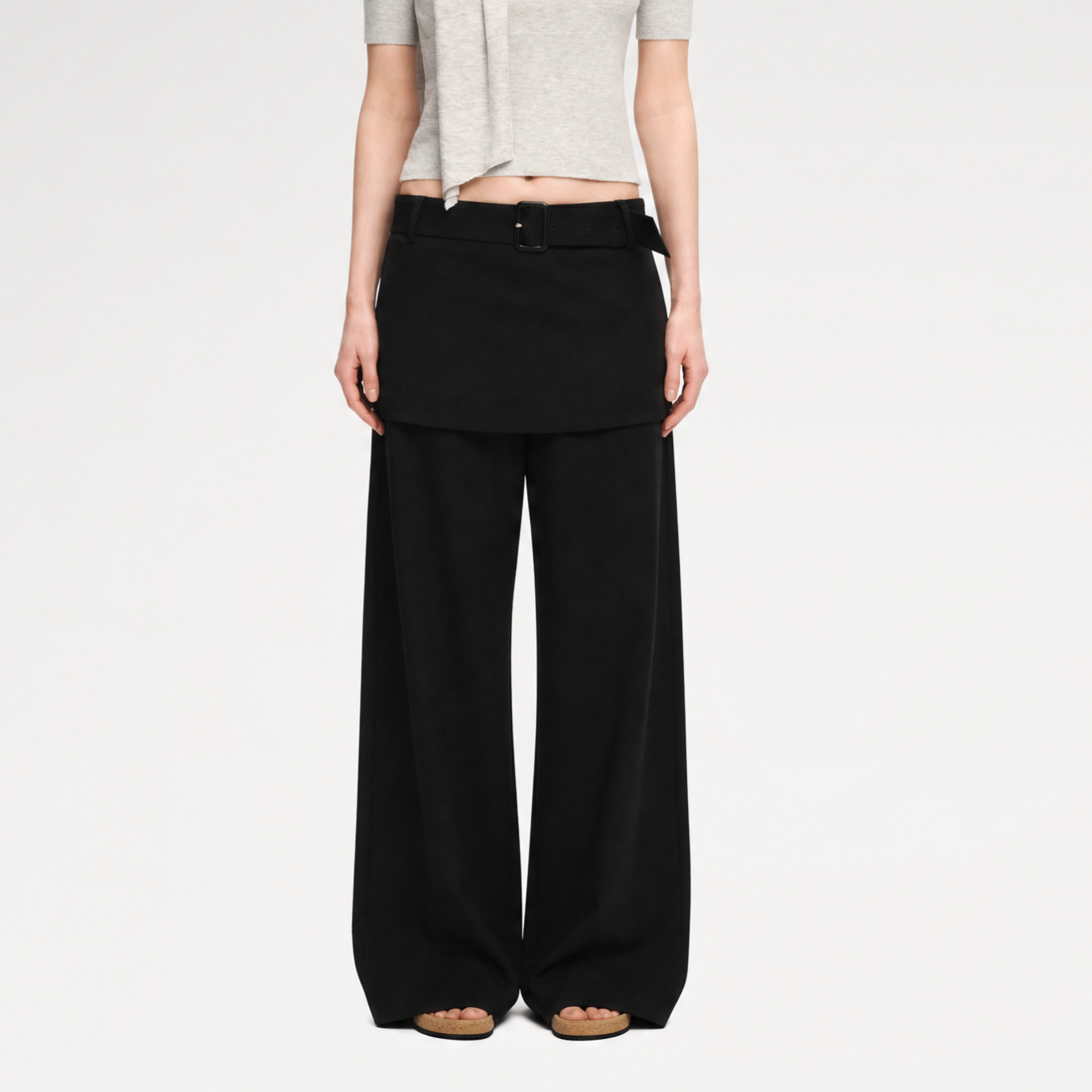 Structured Faux-Layer Wide-Leg Trousers