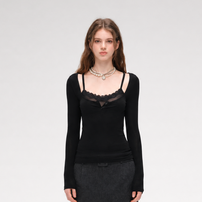 Lace Trim Fitted Top