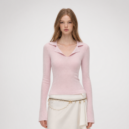 Wool Ribbed Polo Top