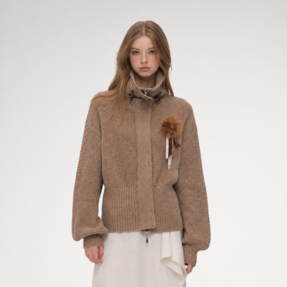 Waffle Knit Toggle Collar Cardigan