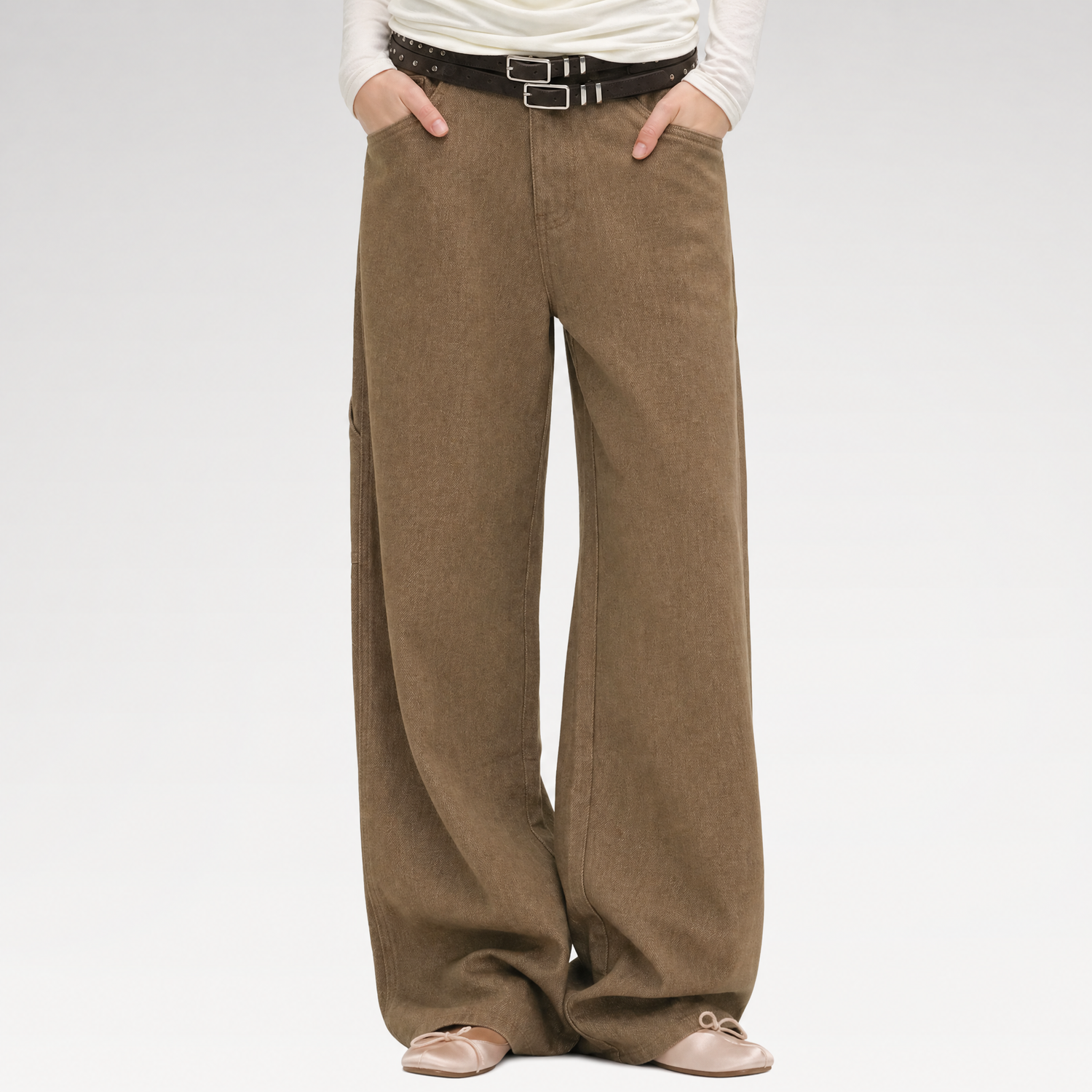 Enzyme-Washed Wide-Leg Utility Jeans