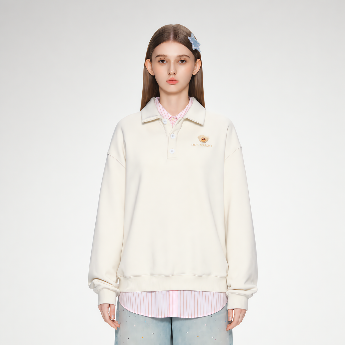 Textured Loose Polo Sweatshirt
