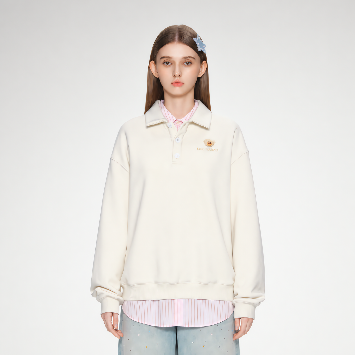 Textured Loose Polo Sweatshirt