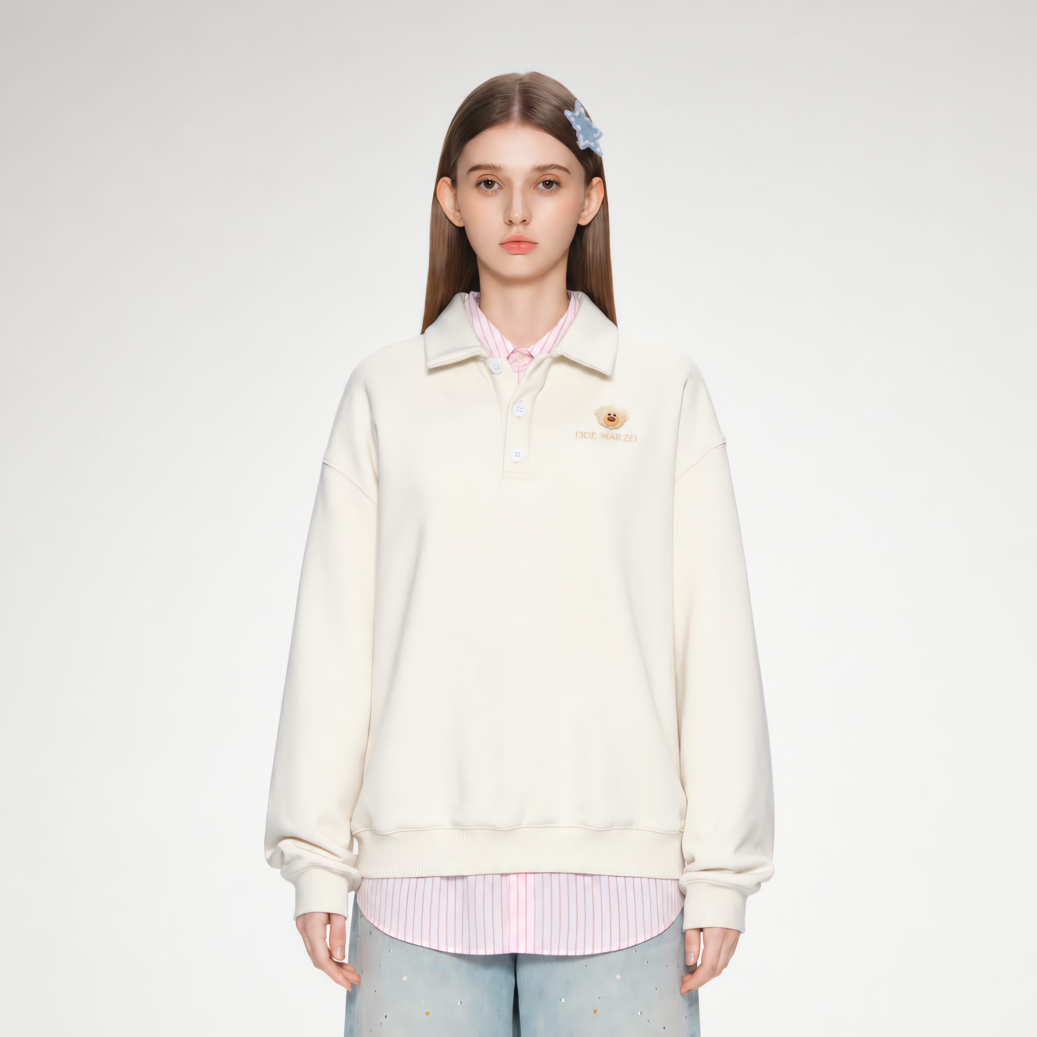 Textured Loose Polo Sweatshirt