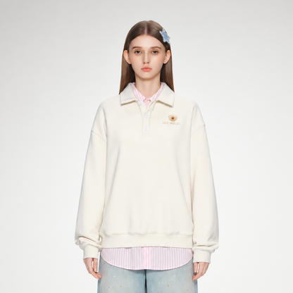 Textured Loose Polo Sweatshirt