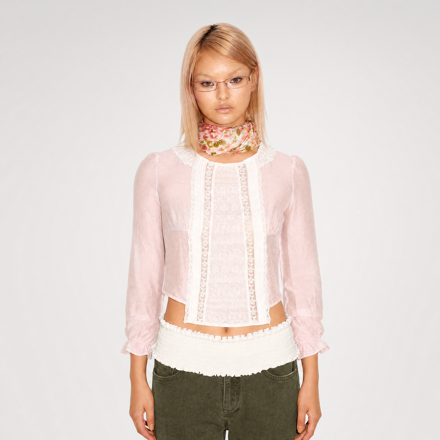 Embroidered Lace Cropped Blouse