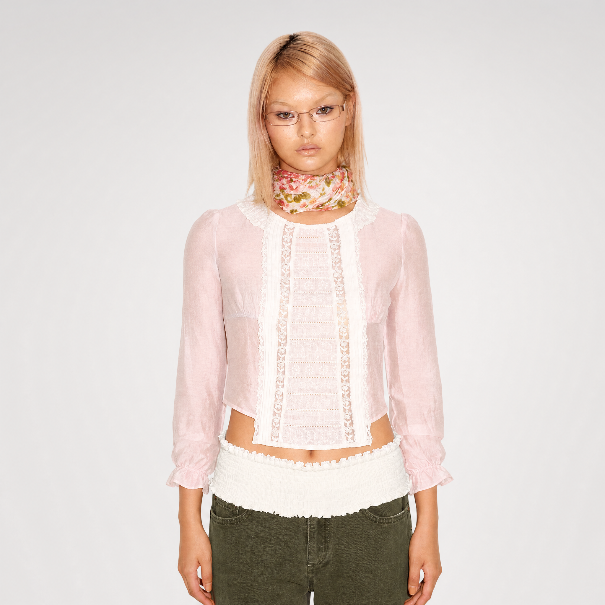 Embroidered Lace Cropped Blouse